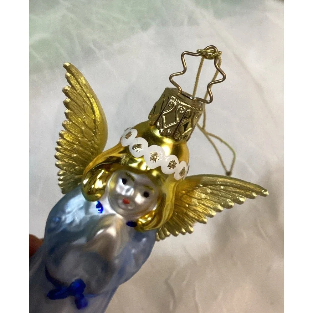 Glass Blue Angel Christmas Ornament Inge-glas German Old World Style Decoration
